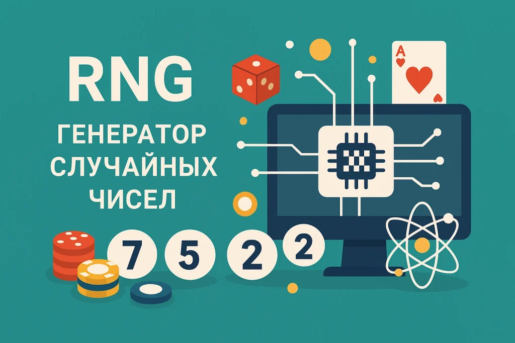 Генератор случайных чисел (RNG) в онлайн-казино — компьютер, микрочип, фишки и числа»