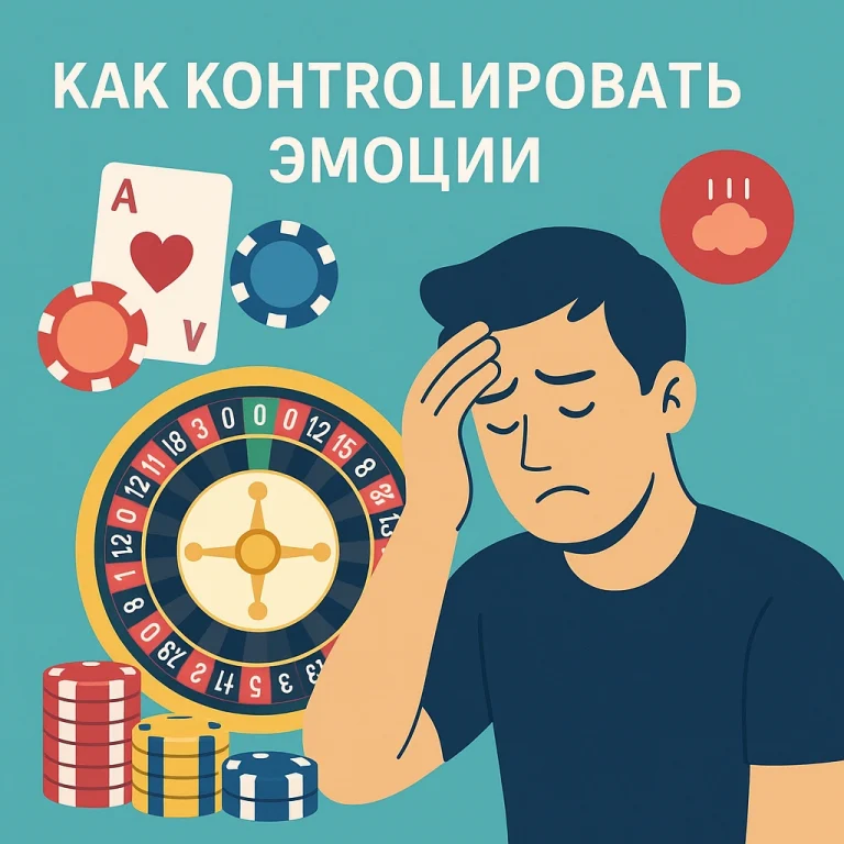 Контроль эмоций в азартных играх — расстроенный игрок на фоне рулетки и фишек