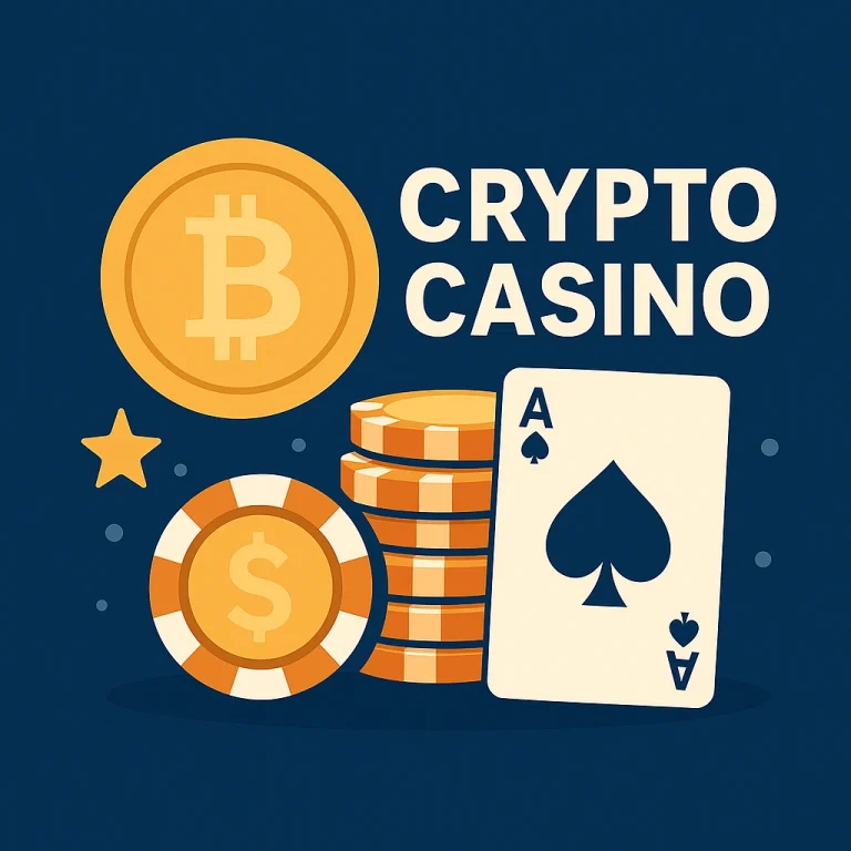 Преимущества крипто-казино — биткоин, фишки, карта туза и надпись Crypto Casino